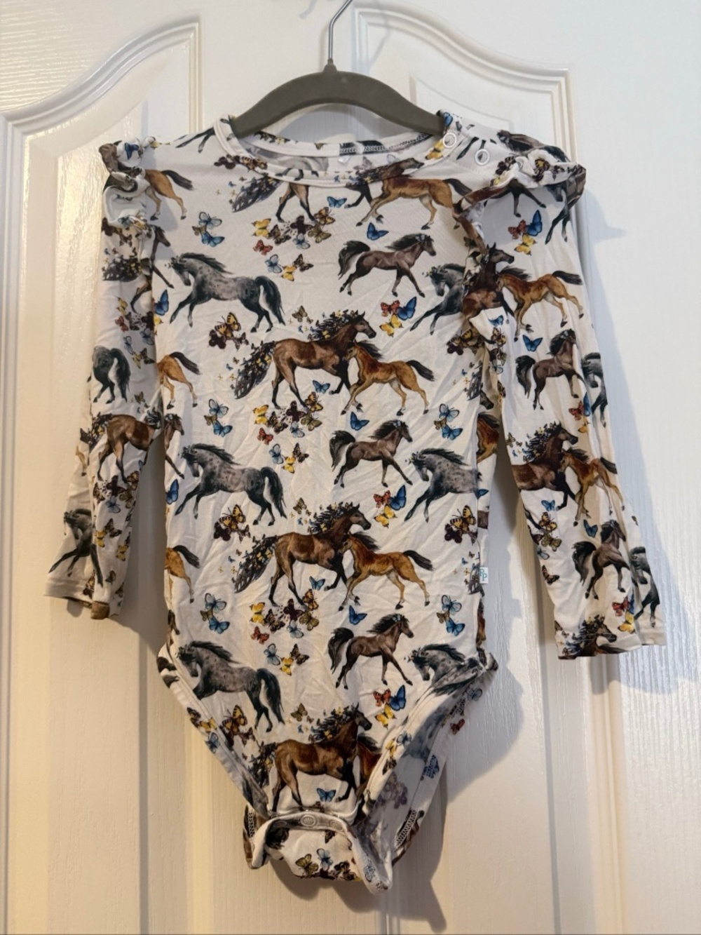 Posh Peanut 2t Claire Long Sleeve Bodysuit with Horse and Butterfly Print